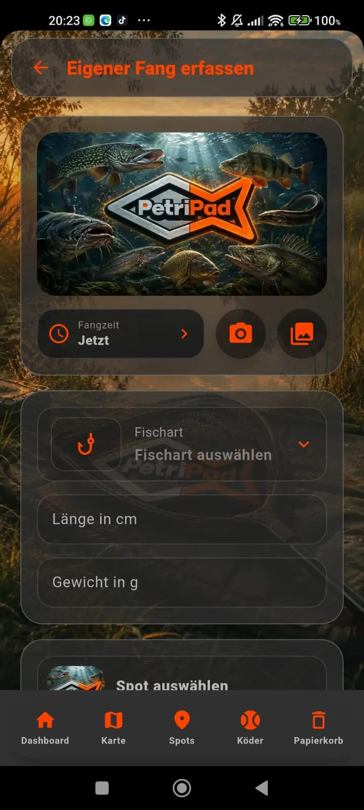 Formular in PetriPad zum Erfassen eines eigenen Fangs