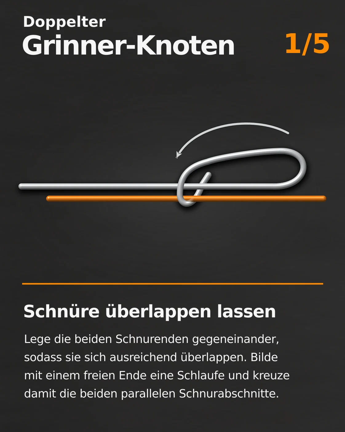 Doppelter Grinner-Knoten, erster von fünf bebilderten Schritten