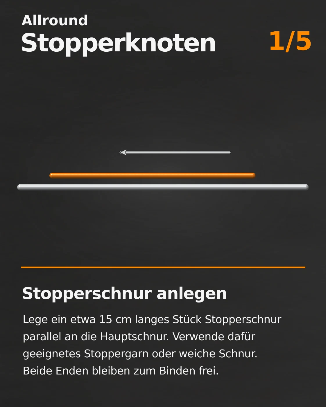 Stopperknoten: Originalanleitung Schritt 1 von 5 mit Beschriftung