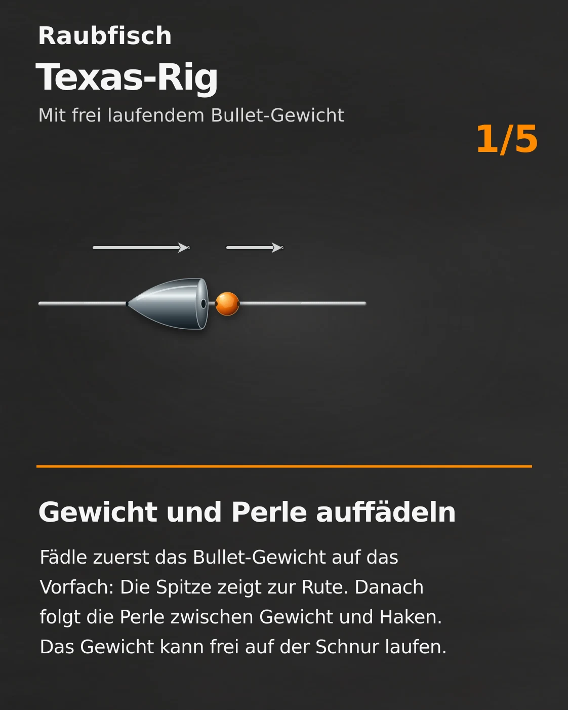 Texas-Rig: Originalanleitung Schritt 1 von 5 mit Beschriftung