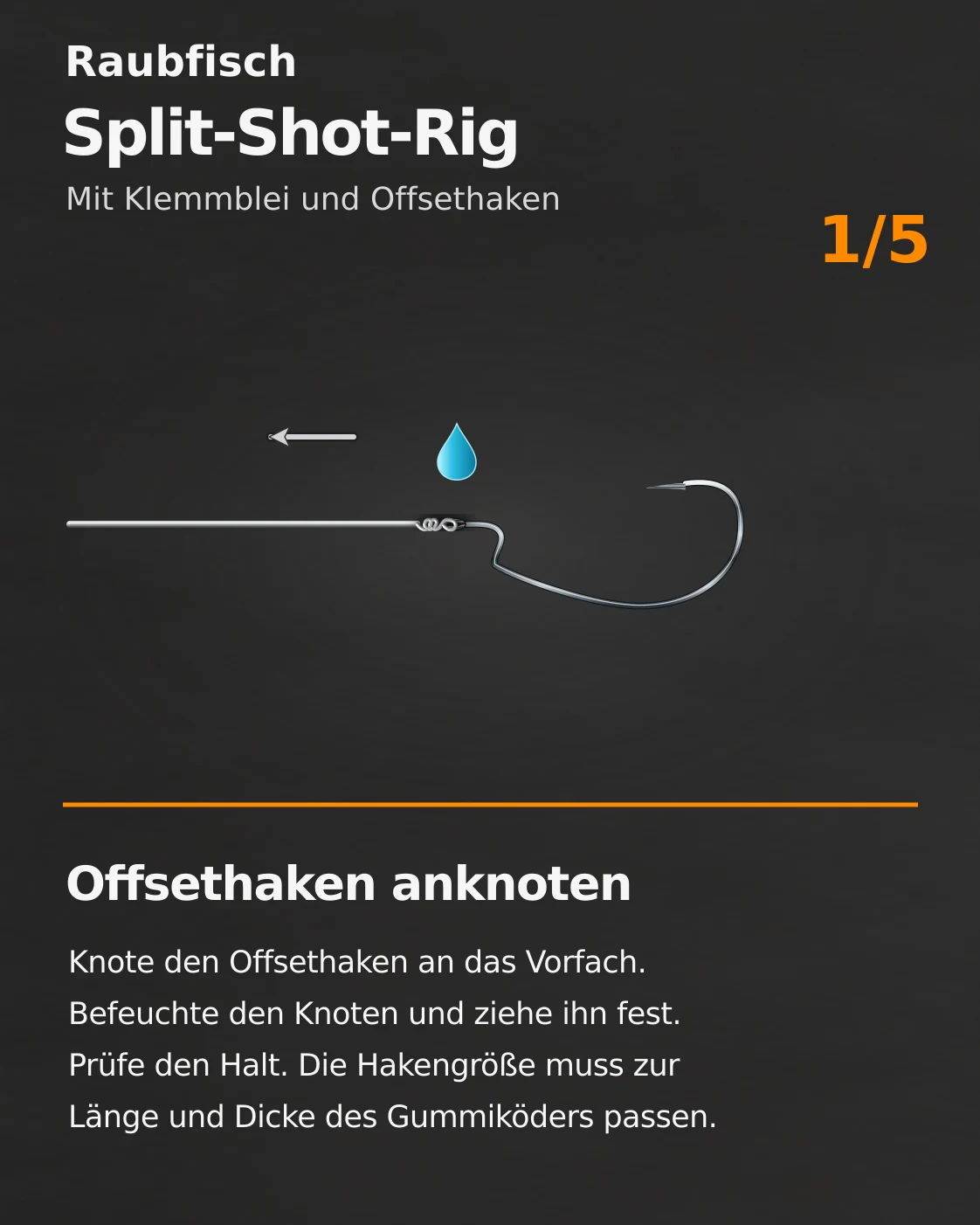 Split-Shot-Rig: Originalanleitung Schritt 1 von 5 mit Beschriftung